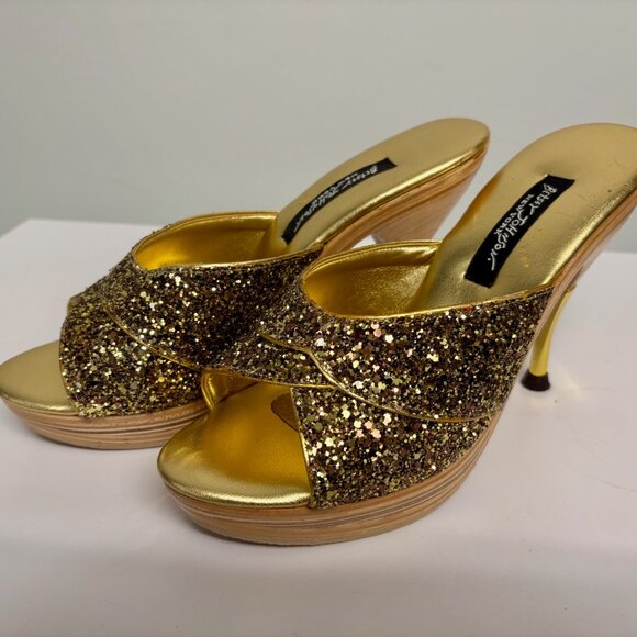 Betsey Johnson gold bronze glitter platform heel womens 7 - Picture 3 of 6